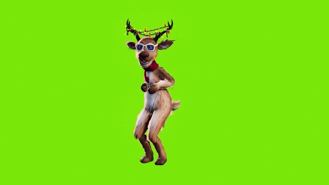 Christmas Party: Funny reindeer dance on green background. Animated video for greeting cards, festive events, and New Year&rsquo;s parties.