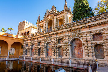 Fototapeta premium Gallery of Grotesque in Seville Alcazar gardens, Andalusia, Spain