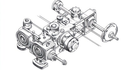 Detailed engineering illustration of a mechanical device on a white background