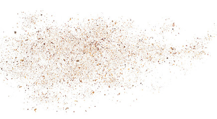 Close up ground carob flying isolated on white background, clipping path, transparency