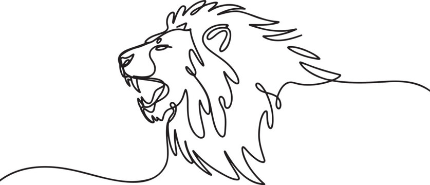 Continuous line art of a roaring lion head
