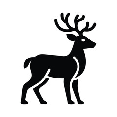 Fototapeta premium Black Deer Standing Silhouette Icon Isolated on White Background Vector