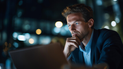 Faceless businessman analyzing business solutions heavily defocused background anonymous professional with strategy planning innovation management enterprise integration