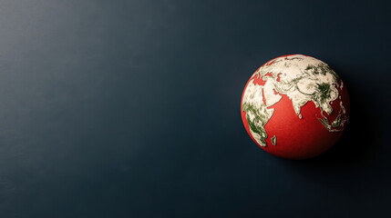 Fototapeta premium Red paper cutout earth on dark background evoking environmental concern and minimal design