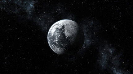 Fototapeta premium Distant planet illuminated by constellation lines and faint galaxy glow, serene cosmic scene