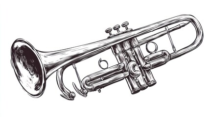 Naklejka premium Detailed monochrome illustration of a trumpet musical instrument isolated on white