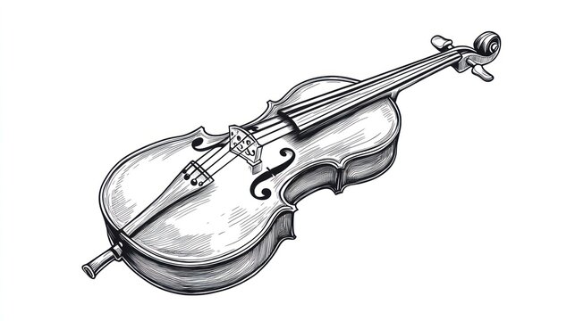 Elegant black and white illustration of a classical cello isolated