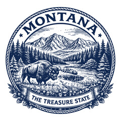 Montana stamp illustration. The treasure state.