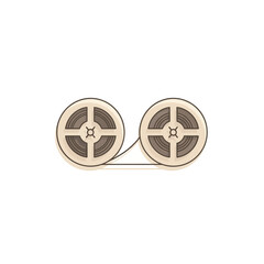 Fototapeta premium Two reels of magnetic tape connected side by side on a white background