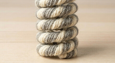 Spiral woolen wire spring standing vertically on flat surface