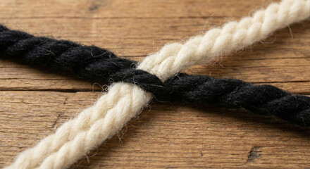 Two woolen wires in black and white colors crossing each other