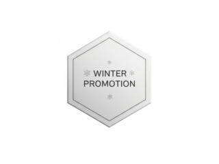 Hexagonal winter promotion tag with subtle gradient and text overlay transparent background