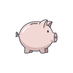 Obraz premium A cartoon piggy bank standing alone on a white background, viewed from the side, simple illustration