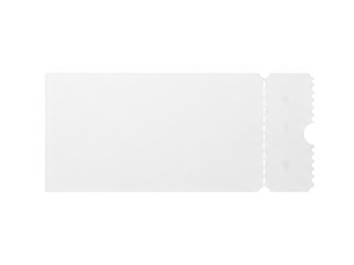 Blank white tear off ticket template for events and admission transparent background