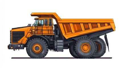 Fototapeta premium Large yellow dump truck isolated on white background for construction or mining
