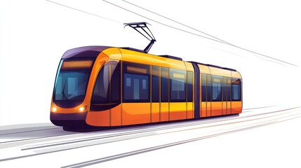 Modern orange tram illustration on white background transportation concept