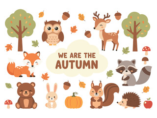 Fototapeta premium Autumn Forest Animals Illustration Autumn Theme