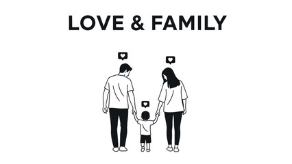 Love and Family Concept Illustration with Parents and Child Holding Hands