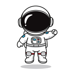 Cute Cartoon Astronaut Waving Hand in White Spacesuit Illustration