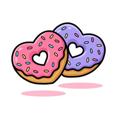Cute Hand drawn Heart Shaped Donut with Sprinkles Food Illustration