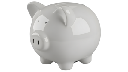 White ceramic piggy bank isolated on transparent background, 3d rendering