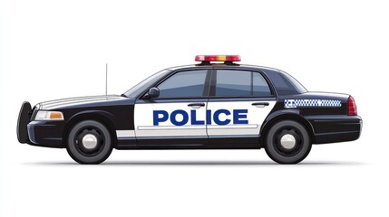 Police car illustration isolated on white background for safety and law enforcement