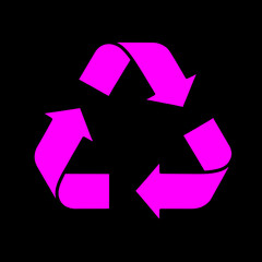 Purple recycling symbol green outline clean black background, isolated eco-friendly