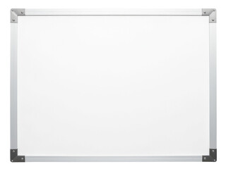 A white board with a metal frame on a white background, ideal for presentations and note-taking