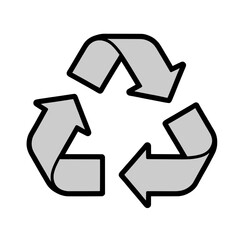Gray recycling symbol black outline clean transparent background, isolated eco-friendly