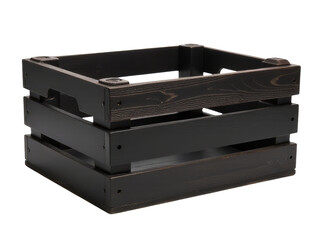 A wooden crate with a handle sitting on a white background, ideal for use in packaging or shipping scenes