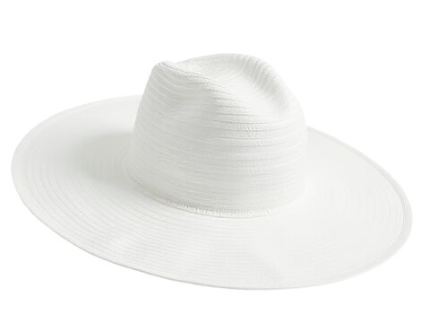 A single white hat sits on a clean white surface