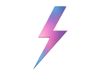 A bright purple and blue lightning bolt on a white background, ideal for highlighting or illustrating concepts related to energy, power, or sudden inspiration