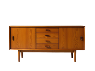 A wooden cabinet with three drawers and two doors, suitable for storage or decoration