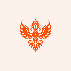 Stylized Phoenix Bird Logo with Fiery Wings and Ornate Details.