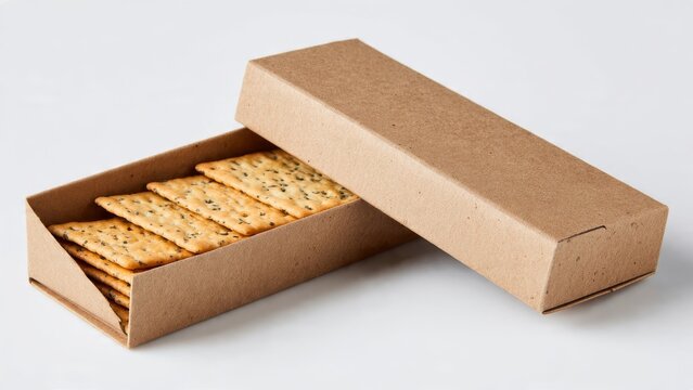 Crackers elegantly arranged in cardboard box with lid

