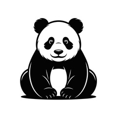 Fototapeta premium Smiling Panda Sitting Upright in a Minimalist Black and White Line Drawing Style