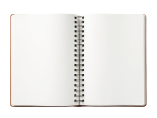 A person writing or taking notes with an open notebook and a white background