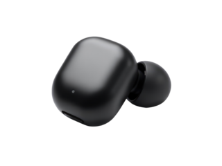 A pair of black earphones sitting on top of each other, ready to use