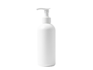 A clear plastic bottle with a pump on a white background, suitable for product or packaging demonstrations