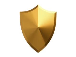 A golden shield displayed prominently on a plain white background