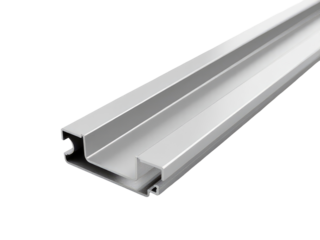 A close-up shot of a metal rail on a white background, suitable for industrial or mechanical designs