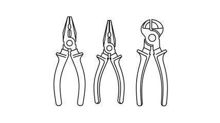 Three different types of pliers displayed in a clean black silhouette