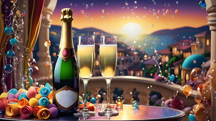 Champagne with glasses	