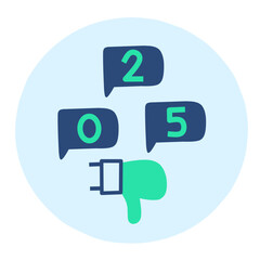 Flat style illustration icon of a thumbs down symbol with chat bubbles showing numbers in blue and green colors representing customer feedback, rating, and user response concept
