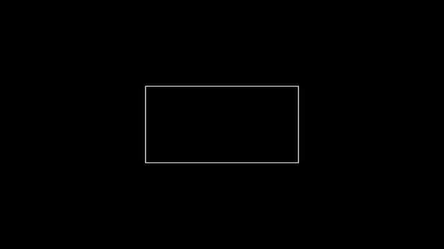 Digital glitch overlay video background with abstract futuristic rectangular frame shape and geometric design in black background. Ideal for digital intros and outros