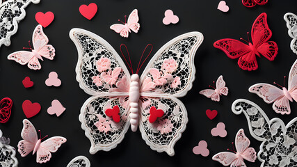 Bright pink butterfly on a white background	