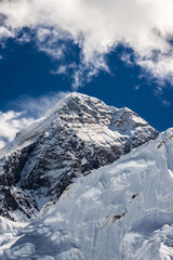 Fototapeta premium Mt. Everest summit behind Nuptse slope. View from Kala Patthar mountainside, Everest base camp trek, Nepal.