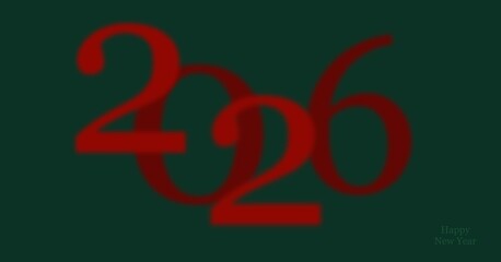 Happy New Year 2026 red numbers on dark green background, invitation poster.