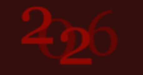 Happy New Year 2026 red numbers on burgundy background, elegant invitation poster, greeting card.	