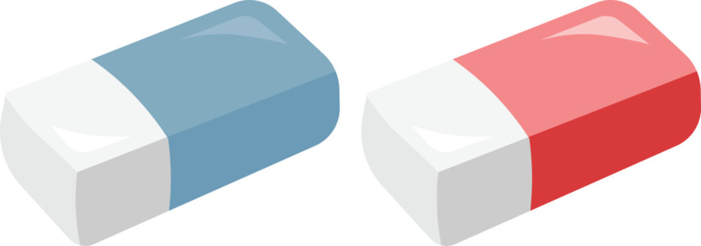 Blue and red erasers illustration in vector style for school and office supplies stationery design